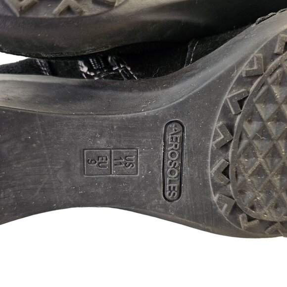 Aerosoles Black Suede Leather Bootie Womens Sz 11 Zip + LaceUp Rubber Wedge Sole - Picture 9 of 9